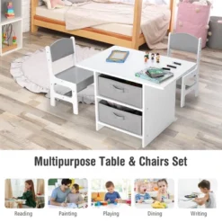 Babyjoy Kids Art Play Wood Table And 2 Chairs Set W/ Storage Baskets Puzzle -Kids’ Furniture Store GUEST e294d76e 98d7 4060 bee2 2e023575e52f