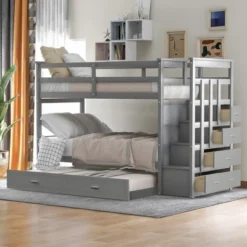 Twin Over Twin Wood Bunk Bed With 4 Drawers, Trundle And Staircase-ModernLuxe -Kids’ Furniture Store GUEST e332f041 c709 4c40 9e1a e96ef2d74b04