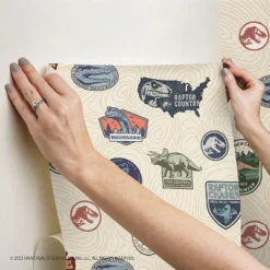 Jurassic World Badges Peel & Stick Wallpaper Beige - RoomMates -Kids’ Furniture Store GUEST e405b9a5 b58f 40e0 b7d9 727072ebf4cc