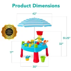 Best Choice Products Kids Sand & Water Outdoor Activity Table, 2-in-1 Play Set W/ 18 Accessories, Adjustable Umbrella -Kids’ Furniture Store GUEST e7099aff 7d90 4a35 a31a f777c14e1cd0