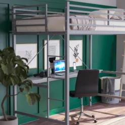 Emma And Oliver Metal Loft Bed Frame With Desk, Protective Guard Rails And Ladder For Kids, Teens And Adults -Kids’ Furniture Store GUEST ea918e85 841c 427e a460 dd34fe468869