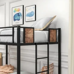 Twin Over Twin Metal Bunk Bed With Ladder And Full-Length Guardrail, Black-ModernLuxe -Kids’ Furniture Store GUEST eb24655b 98d1 48c7 a8cc 3cca6c6401b3