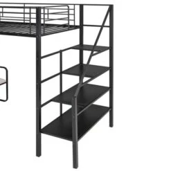 Twin Size Metal Loft Bed With Bench And Storage Staircase, Black-ModernLuxe -Kids’ Furniture Store GUEST eb4f4fe4 5abd 4890 9d90 48f974d4c0a9