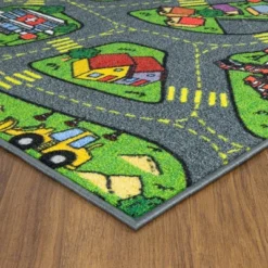 Jungtier Boy & Girl Kids Retro City Road Car Vehicle Traffic Educational Learning & Game Play Nursery Bedroom Classroom Rug Carpet, 2' 7" X 5' 0" -Kids’ Furniture Store GUEST ec1784a8 dcb8 48bc 8bcd f5b5362be7a4