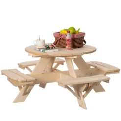 Gardenised Wooden Kids Round Picnic Table Bench, Outdoor Children's Backyard Table, Crafting, Dining, And Playtime Patio Table -Kids’ Furniture Store GUEST ef3016e9 508a 4666 9467 8570b1a4d274