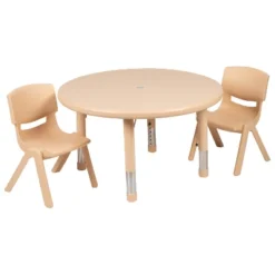 Emma And Oliver 33" Round Plastic Height Adjustable Activity Table Set With 2 Chairs -Kids’ Furniture Store GUEST f0585844 7f3c 489b a343 8c77ded8eae9