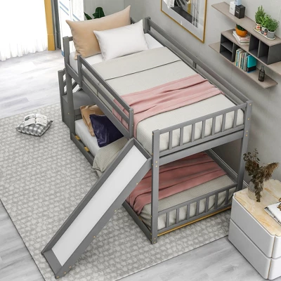 Twin Over Twin Bunk Bed With Convertible Slide And Stairway-ModernLuxe 2 Twin Over Twin Bunk Bed With Convertible Slide And Stairway-ModernLuxe - Image 2