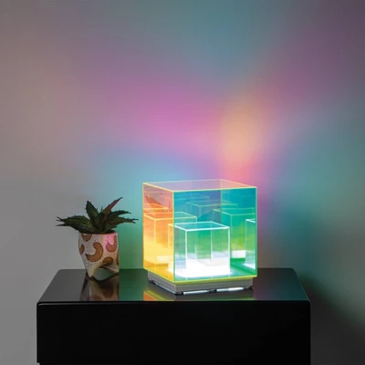 Teen Iridescent Acrylic LED Cube Novelty Table Lamp - West & Arrow 1 Teen Iridescent Acrylic LED Cube Novelty Table Lamp - West & Arrow