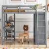 Full/ Twin Size Loft Bed With Wardrobe, Desk And Shelves-ModernLuxe