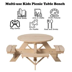 Gardenised Wooden Kids Round Picnic Table Bench, Outdoor Children's Backyard Table, Crafting, Dining, And Playtime Patio Table -Kids’ Furniture Store GUEST f2d84057 fc67 41fa b7fb 791f182f520b