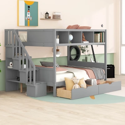 Twin Over Full Bunk Bed With Shelves, Storage Staircase And 2 Drawers - ModernLuxe 2 Twin Over Full Bunk Bed With Shelves, Storage Staircase And 2 Drawers - ModernLuxe - Image 2