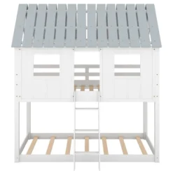 Twin Over Twin Low Bunk Beds With House Shaped Roof And Guardrail, White-ModernLuxe -Kids’ Furniture Store GUEST f3759667 2c9b 4baa a7bf 15f9a4b8f28f