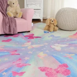 Butterfly Colorful Kids Playroom Nursery Washable Indoor Area Rug By Blue Nile Mills -Kids’ Furniture Store GUEST f412a38a a2b5 4d57 b0dd 223630649e1c