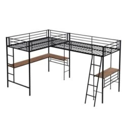 Metal Twin Size Loft Bed With Two Built-in Desks, Black - ModernLuxe -Kids’ Furniture Store GUEST f452ee0f abd4 4ebf 8660 6de3b8db7f96