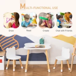 Qaba Kids Table And Chair Set For Arts, Meals, Lightweight Wooden Homework Activity Center, Toddlers Age 3+, White -Kids’ Furniture Store GUEST f65fa918 e1d8 4a0b b3de 89a46b3a22b5