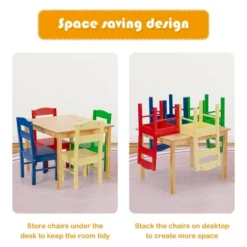 Costway Kids 5 Piece Table Chair Set Pine Wood Multicolor Children Play Room Furniture -Kids’ Furniture Store GUEST f66ffaa8 a015 4a48 9401 5addfef51a83