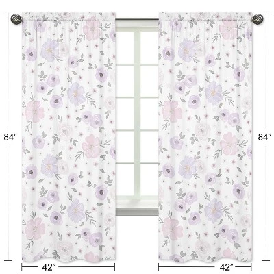 2pc Sweet Jojo Designs Watercolor Floral Window Panels Lavender/Gray 4 2pc Sweet Jojo Designs Watercolor Floral Window Panels Lavender/Gray - Image 4
