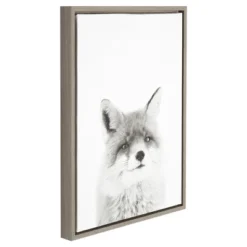 Fox Framed Canvas Art Gray (24"x18") - Uniek