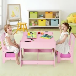 Costway 3 In 1 Wood Activity Table Chair Set W/Storage Box Pink -Kids’ Furniture Store GUEST fa4ce518 1666 4559 9699 6cc6519afc5d