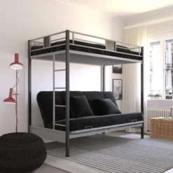 Twin Over Futon Maxence Metal Bunk Bed Silver/Black - Room & Joy -Kids’ Furniture Store GUEST fab434ac 1369 495c 8756 9658fb0c7c60