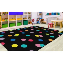 Flagship Carpets Just Teach Rainbow Polka Dots Area Rug
