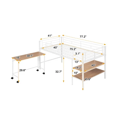 Twin Size Metal Loft Bed With Desk And Shelves - ModernLuxe 3 Twin Size Metal Loft Bed With Desk And Shelves - ModernLuxe - Image 3