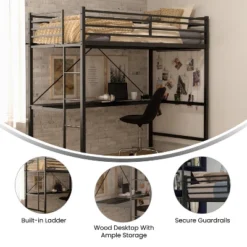 Flash Furniture Jake Metal Loft Bed Frame With Desk, Protective Guard Rails And Ladder For Kids, Teens And Adults -Kids’ Furniture Store GUEST fb818b53 b717 48d7 8113 0be05b274879