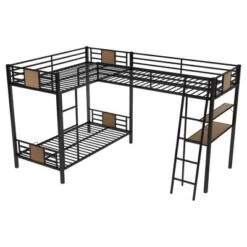 L-Shaped Twin Over Twin Bunk Bed With Twin Size Loft Bed With Desk And Shelf , Brown - ModernLuxe 13 L-Shaped Twin Over Twin Bunk Bed With Twin Size Loft Bed With Desk And Shelf , Brown - ModernLuxe -Kids’ Furniture Store GUEST fc068b8a dc42 4861 8915 517467c4758b