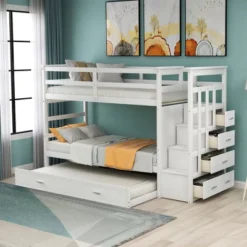 Twin Over Twin Wood Bunk Bed With 4 Drawers, Trundle And Staircase-ModernLuxe -Kids’ Furniture Store GUEST fc0825a9 92bb 4880 bafb d96017352548