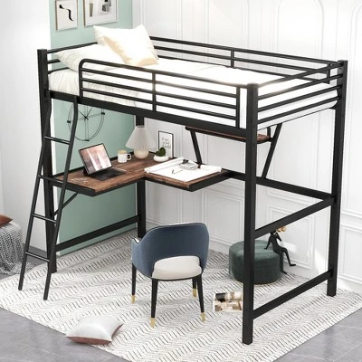 Twin Size Loft Metal Bed With Desk And Shelves - ModernLuxe 10 Twin Size Loft Metal Bed With Desk And Shelves - ModernLuxe - Image 10