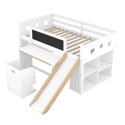 Wood Loft Bed With Slide, Cabinets, Blackboard, Desk And Chair-ModernLuxe 6 Wood Loft Bed With Slide, Cabinets, Blackboard, Desk And Chair-ModernLuxe - Image 6
